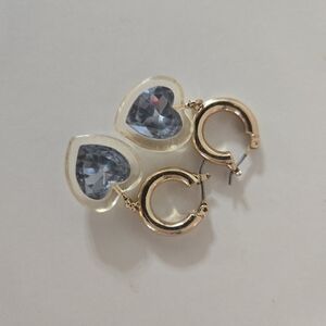 Betsey Johnson Gold Tone Acrylic Heart and Silver Heart Hoop Earrings